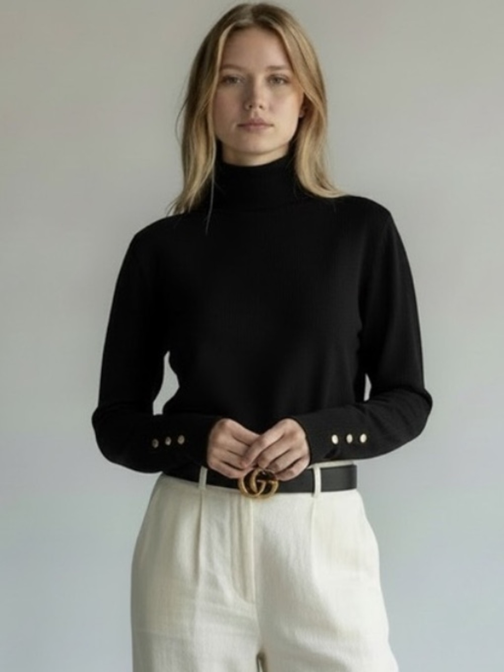 Zara black turtleneck with gold buttons new